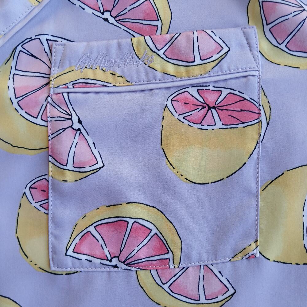 Gilly Hicks Hollister Satin Citrus Fruit Print Sleep Set XL purple LS top shorts - Picture 7 of 16